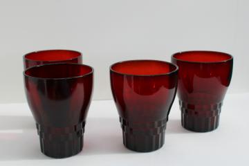 photo of vintage royal ruby red Windsor pattern flat tumblers, set of four drinking glasses