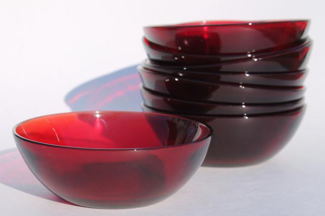 photo of vintage royal ruby red glass bowls, salad set or popcorn / snack dishes #5