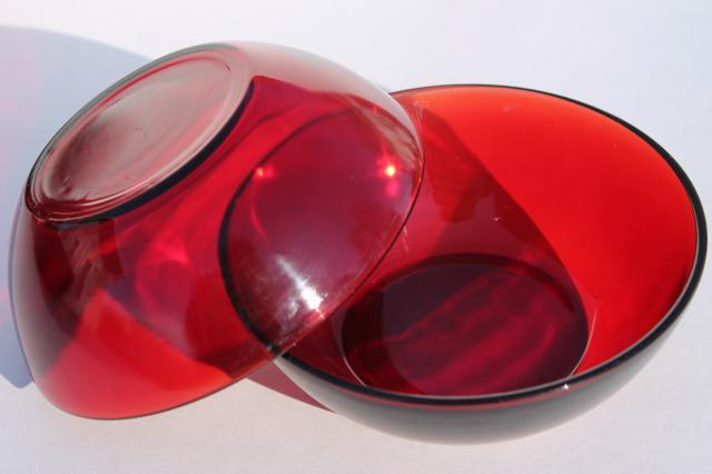 photo of vintage royal ruby red glass bowls, salad set or popcorn / snack dishes #6