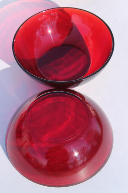 photo of vintage royal ruby red glass bowls, salad set or popcorn / snack dishes #7