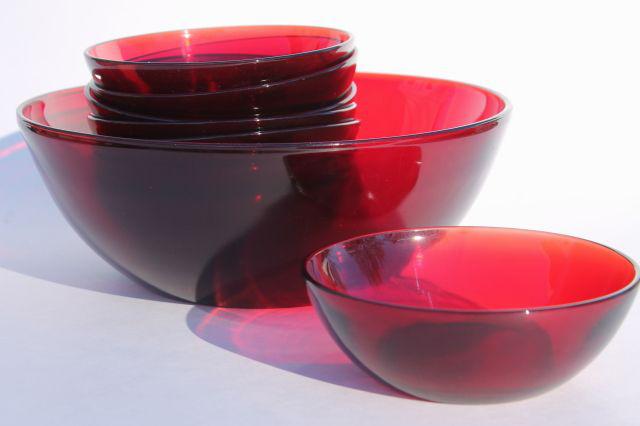 photo of vintage royal ruby red glass bowls, salad set or popcorn / snack dishes #8
