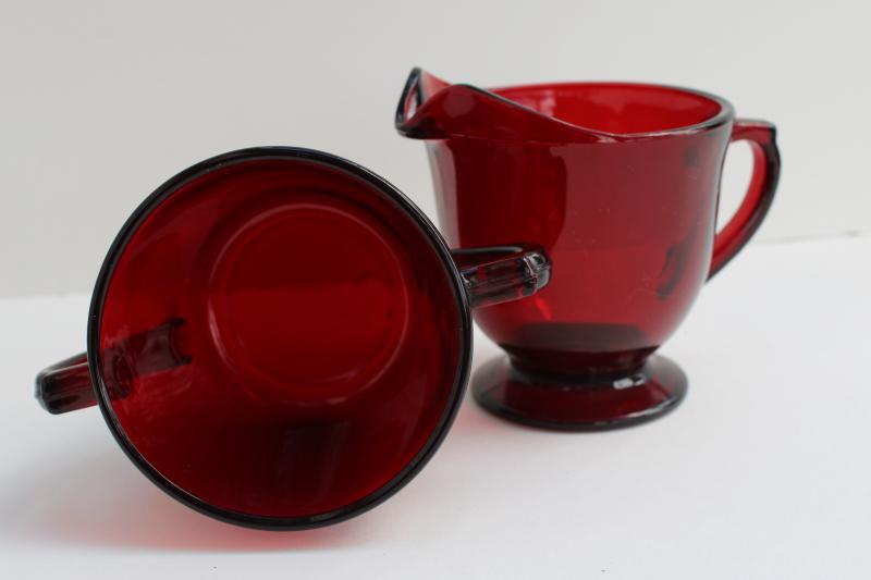 photo of vintage royal ruby red glass cream pitcher & sugar set, creamer & open sugar bowl #2