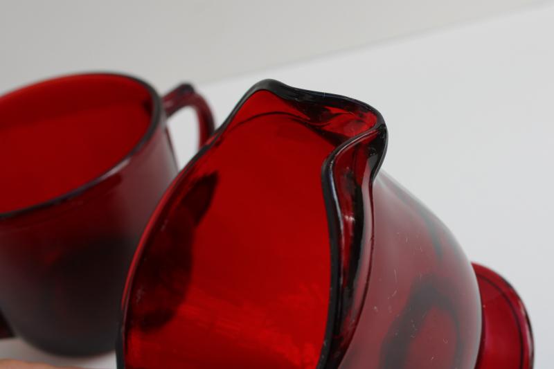 photo of vintage royal ruby red glass cream pitcher & sugar set, creamer & open sugar bowl #3