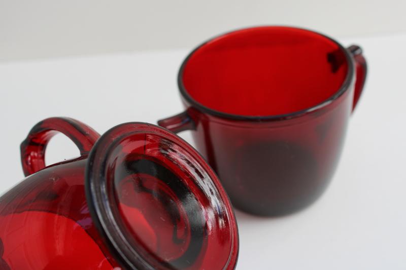 photo of vintage royal ruby red glass cream pitcher & sugar set, creamer & open sugar bowl #5