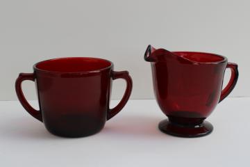 catalog photo of vintage royal ruby red glass cream pitcher & sugar set, creamer & open sugar bowl