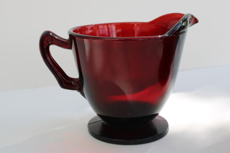 photo of vintage royal ruby red glass cream & sugar set, pitcher & open footed sugar bowl #3