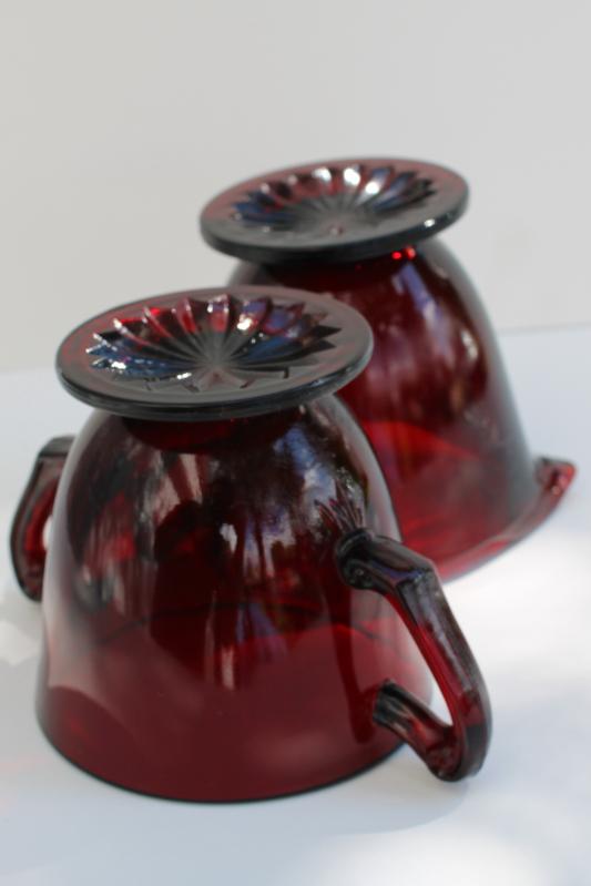 photo of vintage royal ruby red glass cream & sugar set, pitcher & open footed sugar bowl #5