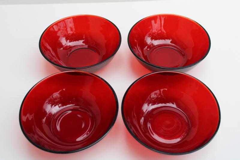 photo of vintage royal ruby red glass salad or fruit bowls, set of four small dishes #3