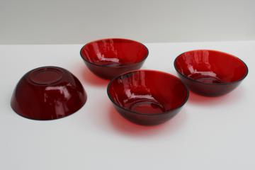 catalog photo of vintage royal ruby red glass salad or fruit bowls, set of four small dishes