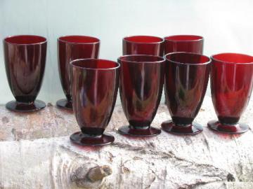 catalog photo of vintage royal ruby red glass, set of eight footed tumblers