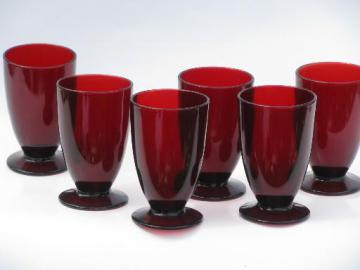 catalog photo of vintage royal ruby red glass, set of eight footed tumblers