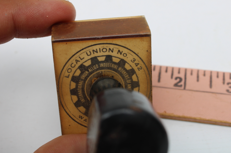 photo of vintage rubber stamp seal International Union Allied Industrial Workers of America #342 Wisconsin  #4