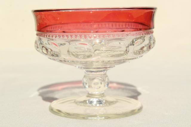 photo of vintage ruby flashed King's Crown pattern glass, sherbet dishes or champagne glasses #3