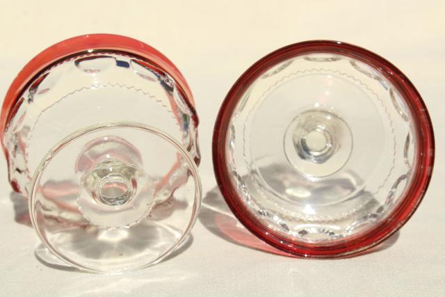 photo of vintage ruby flashed King's Crown pattern glass, sherbet dishes or champagne glasses #6