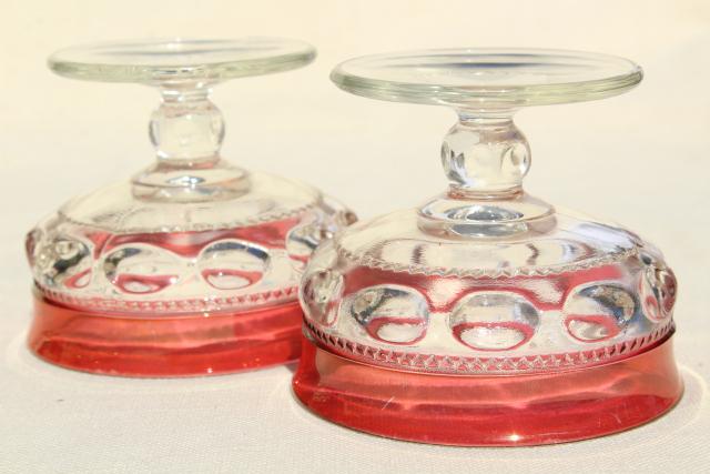 photo of vintage ruby flashed King's Crown pattern glass, sherbet dishes or champagne glasses #7