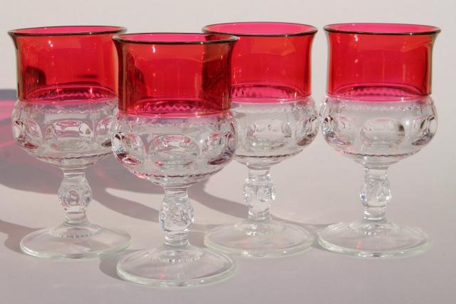 photo of vintage ruby flashed King's Crown pattern glass stemware, set of 4 wine glasses #1