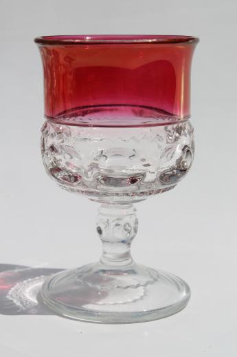 photo of vintage ruby flashed King's Crown pattern glass stemware, set of 8 wine glasses #2