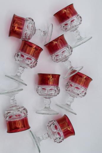 photo of vintage ruby flashed King's Crown pattern glass stemware, set of 8 wine glasses #3