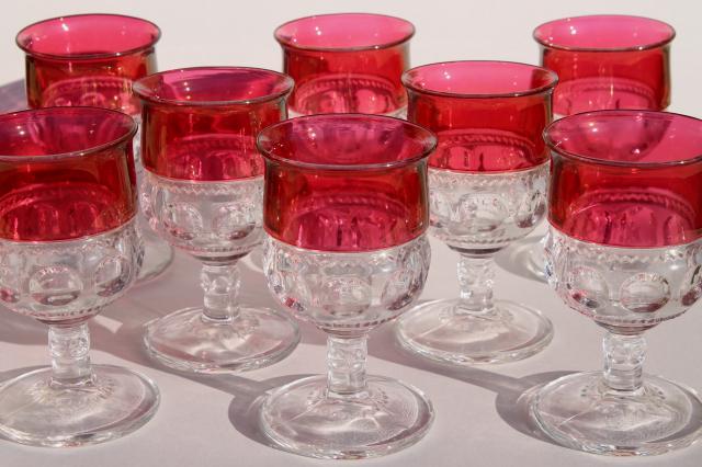 photo of vintage ruby flashed King's Crown pattern glass stemware, set of 8 wine glasses #1