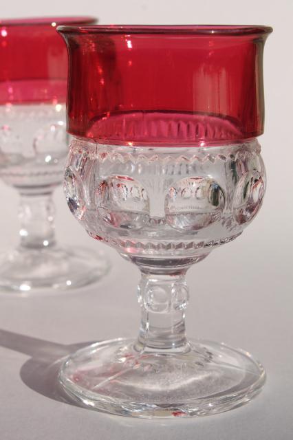 photo of vintage ruby flashed King's Crown pattern glass stemware, set of 8 wine glasses #2