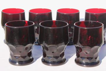 catalog photo of vintage ruby red Georgian pattern glass tumblers drinking glasses