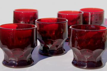 catalog photo of vintage ruby red Georgian pattern glass tumblers drinking glasses