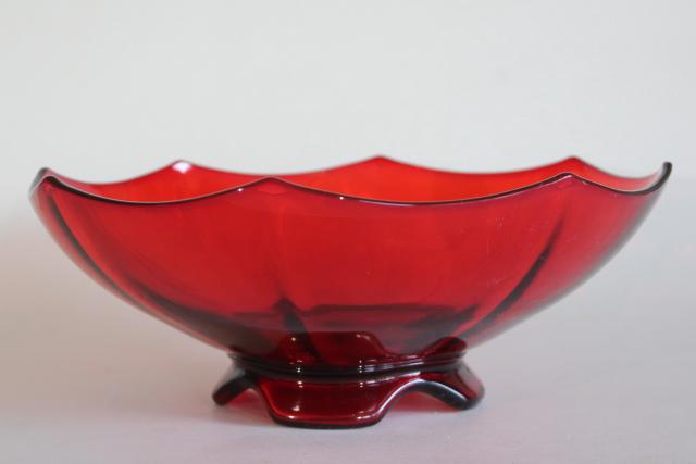 photo of vintage ruby red elegant glass footed bowl art deco octagon Molly Imperial glass #1