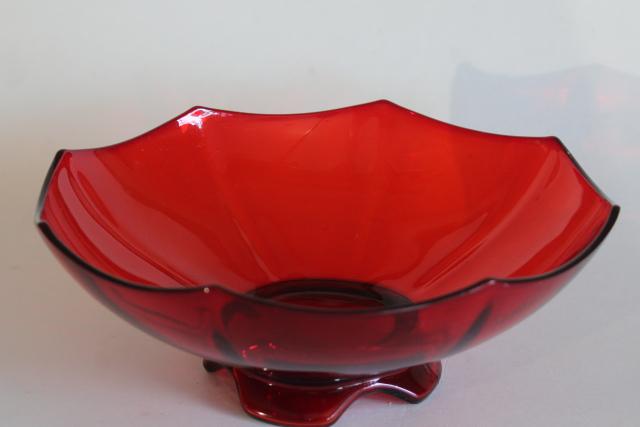 photo of vintage ruby red elegant glass footed bowl art deco octagon Molly Imperial glass #2