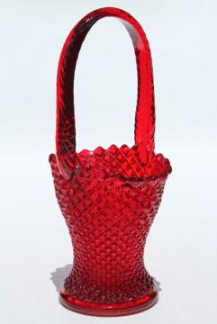 catalog photo of vintage ruby red glass brides basket flower vase, Westmoreland English hobnail