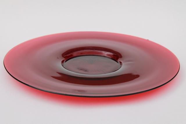 photo of vintage ruby red glass cake plate or relish tray, French kitchen glass? #1
