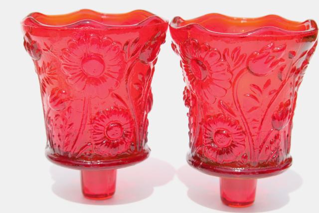 photo of vintage ruby red glass candle cups, Homco Home Interiors votive or tea light holders #2