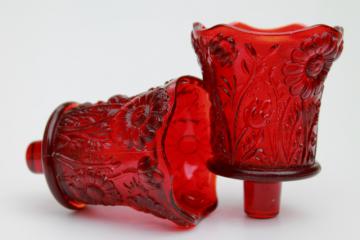 catalog photo of vintage ruby red glass candle cups, votive glasses for sconces or Christmas candle holders