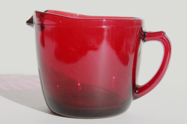 photo of vintage ruby red glass cream pitcher & sugar bowl sets, 50s Anchor Hocking #7