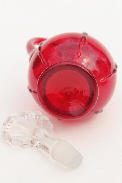 photo of vintage ruby red glass cruet w/ crystal clear stopper, Paden City crow's foot  #7