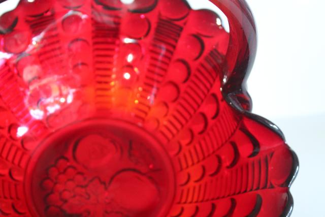 photo of vintage ruby red glass dewdrop pattern basket, JD Tiara Indiana glass fruit intaglio #3