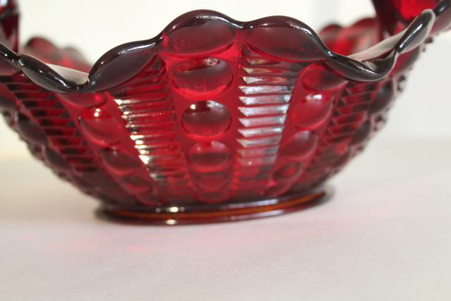 photo of vintage ruby red glass dewdrop pattern basket, JD Tiara Indiana glass fruit intaglio #4