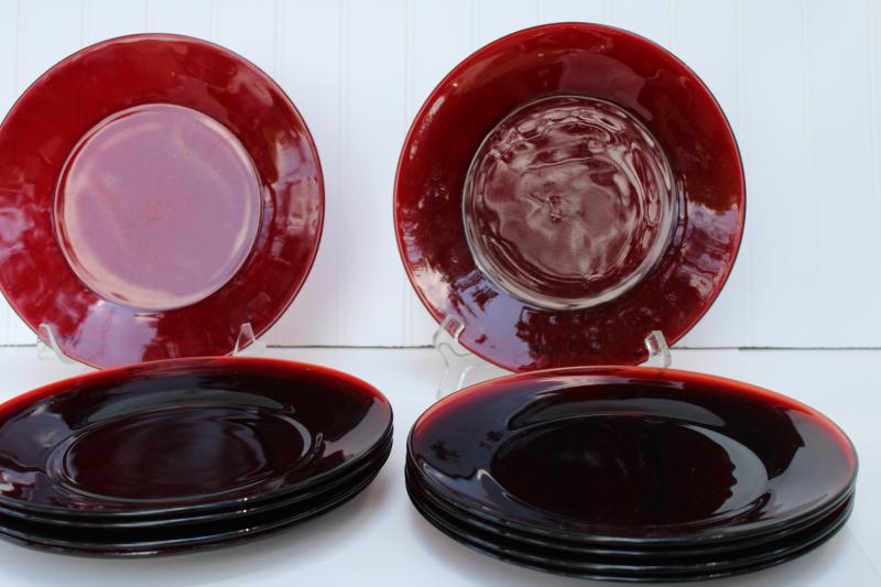 photo of vintage ruby red glass dinner plates set of 10, Christmas holiday dinnerware #1