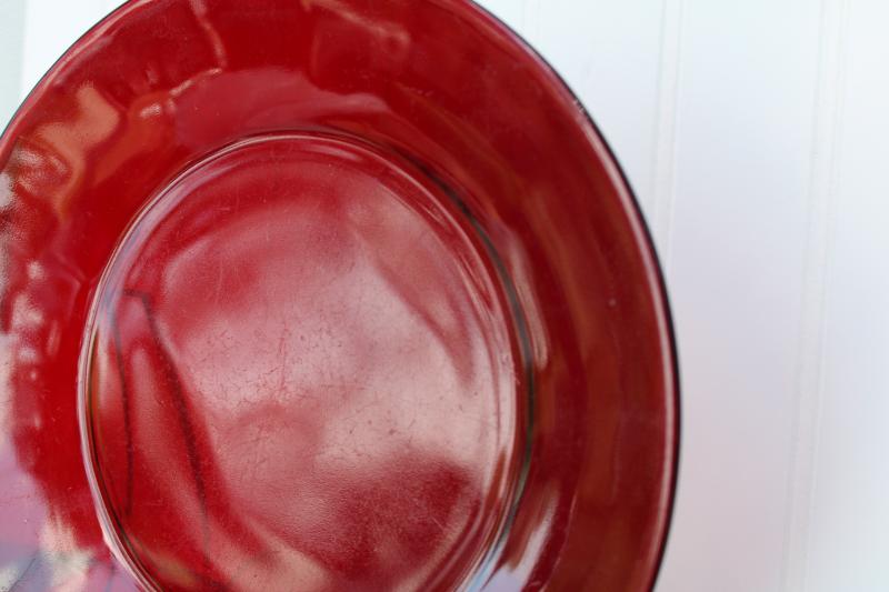 photo of vintage ruby red glass dinner plates set of 10, Christmas holiday dinnerware #3