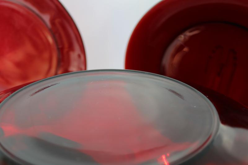 photo of vintage ruby red glass dinner plates set of 10, Christmas holiday dinnerware #4