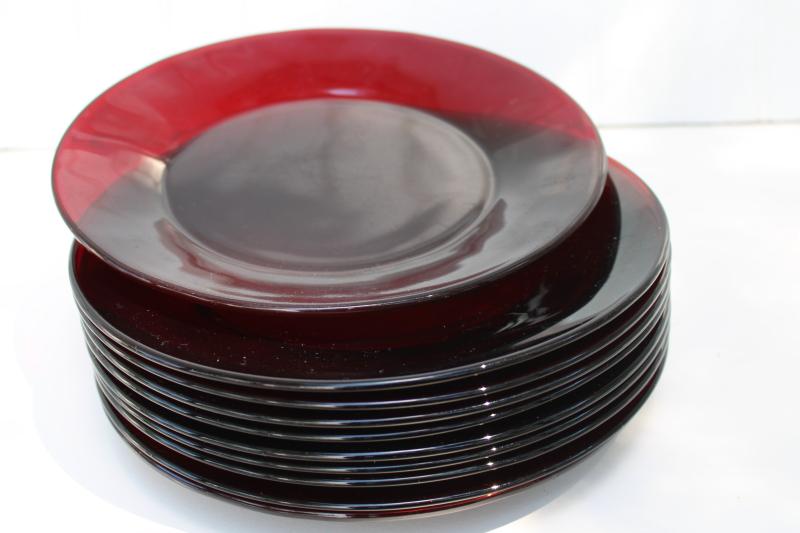 photo of vintage ruby red glass dinner plates set of 10, Christmas holiday dinnerware #7