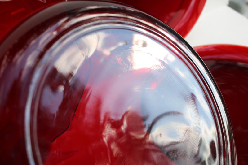 photo of vintage ruby red glass dinner plates set of four, Christmas holiday dinnerware #2