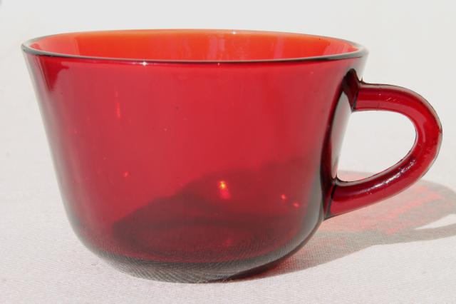 photo of vintage ruby red glass dishes dinnerware set for 6, dinner plates, cups & saucers #7