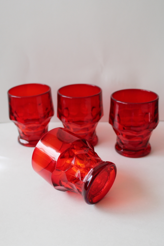 photo of vintage ruby red glass juice tumblers or bar glasses, Georgian pattern glassware #1