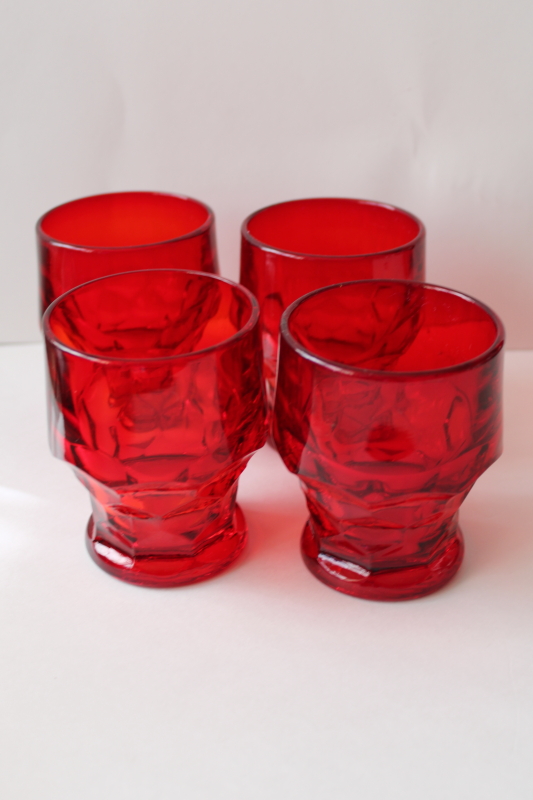 photo of vintage ruby red glass juice tumblers or bar glasses, Georgian pattern glassware #2