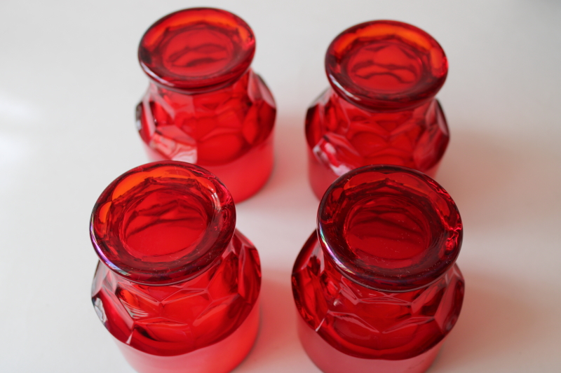 photo of vintage ruby red glass juice tumblers or bar glasses, Georgian pattern glassware #4