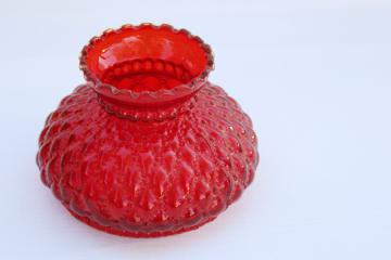 catalog photo of vintage ruby red glass lampshade, diamond quilted pattern glass replacement shade for student lamp