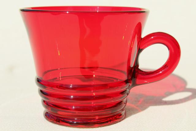 photo of vintage ruby red glass mugs or punch cups, 1930s Paden City Penny line depression glass #3