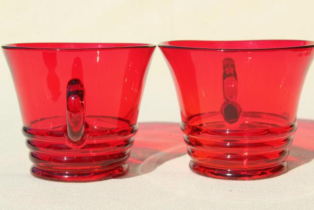 photo of vintage ruby red glass mugs or punch cups, 1930s Paden City Penny line depression glass #4