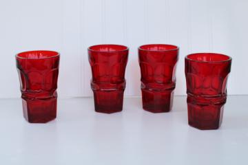 vintage ruby red glass tumblers, Argus pattern Fostoria HFM mark Henry Ford Museum