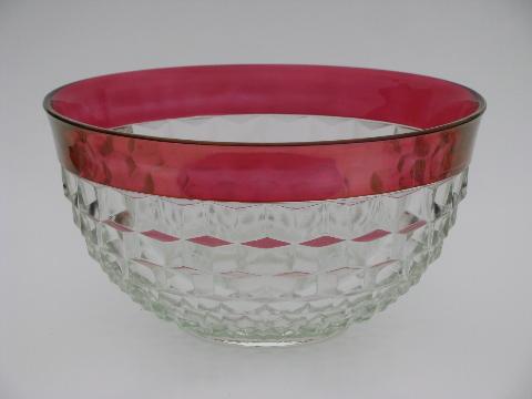 photo of vintage ruby stain Whitehall cube pattern glass punch bowl and cups set #2